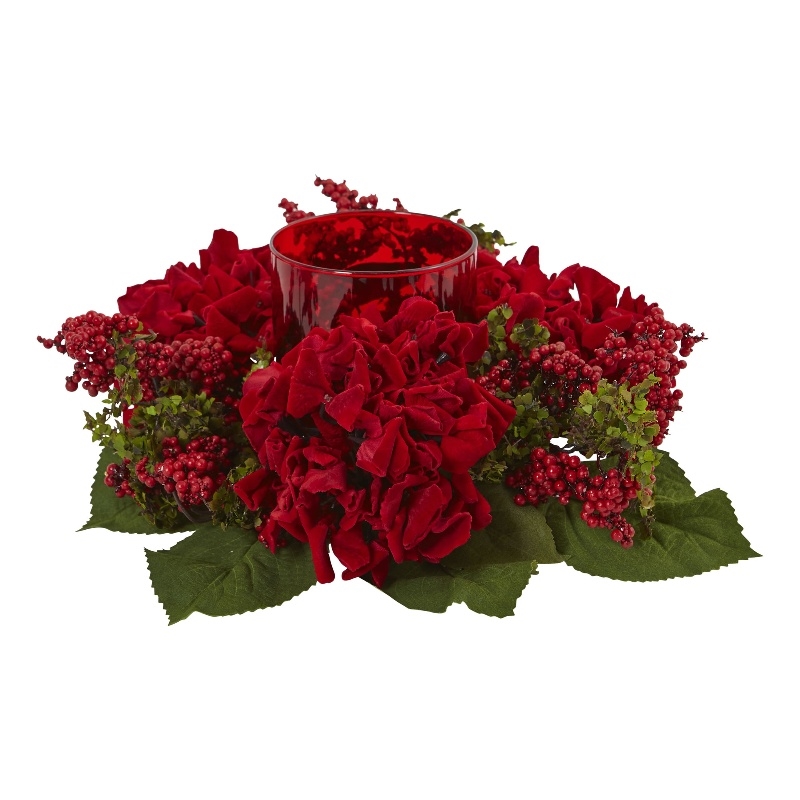 Nearly Natural Hydrangea & Berry Candelabrum in Red