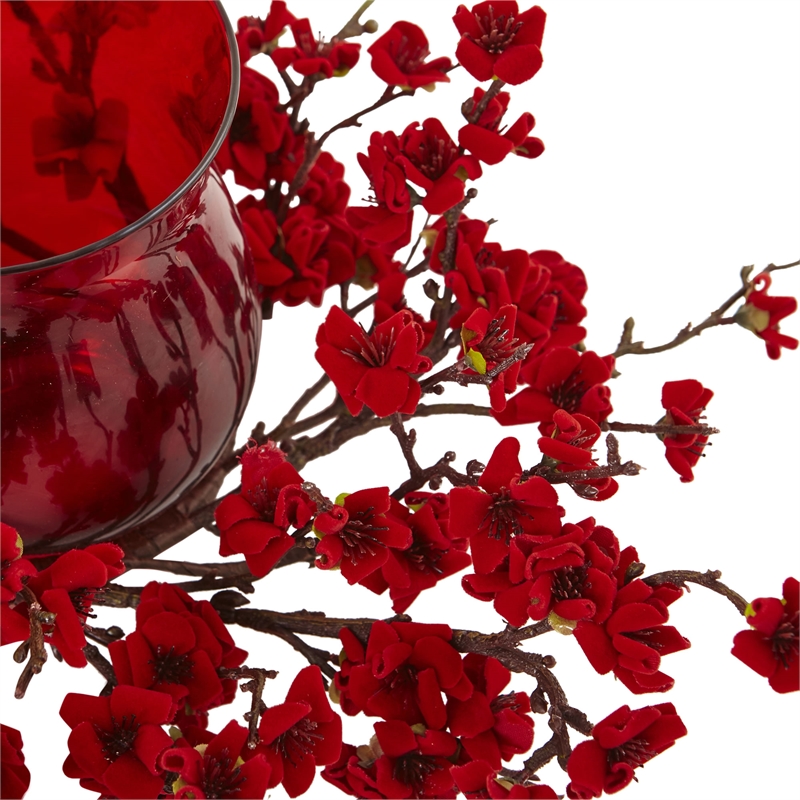 Nearly Natural Plum Blossom Candelabrum in Red