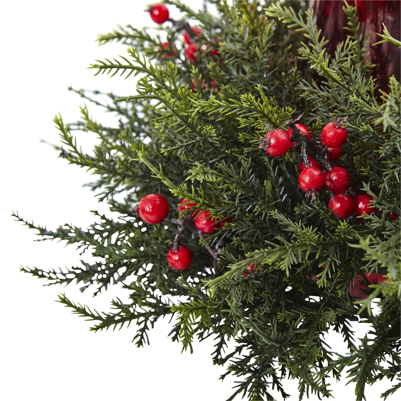 Nearly Natural Cedar Berry Candelabrum in Green