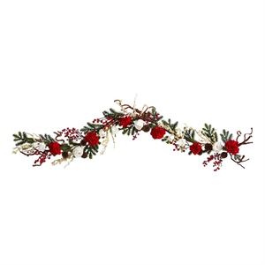 Nearly Natural 72&quot Hydrangea with White Roses Garland in Red