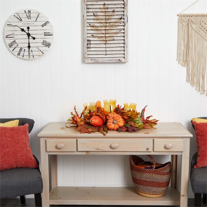 Nearly Natural Harvest Triple Candelabrum in Orange