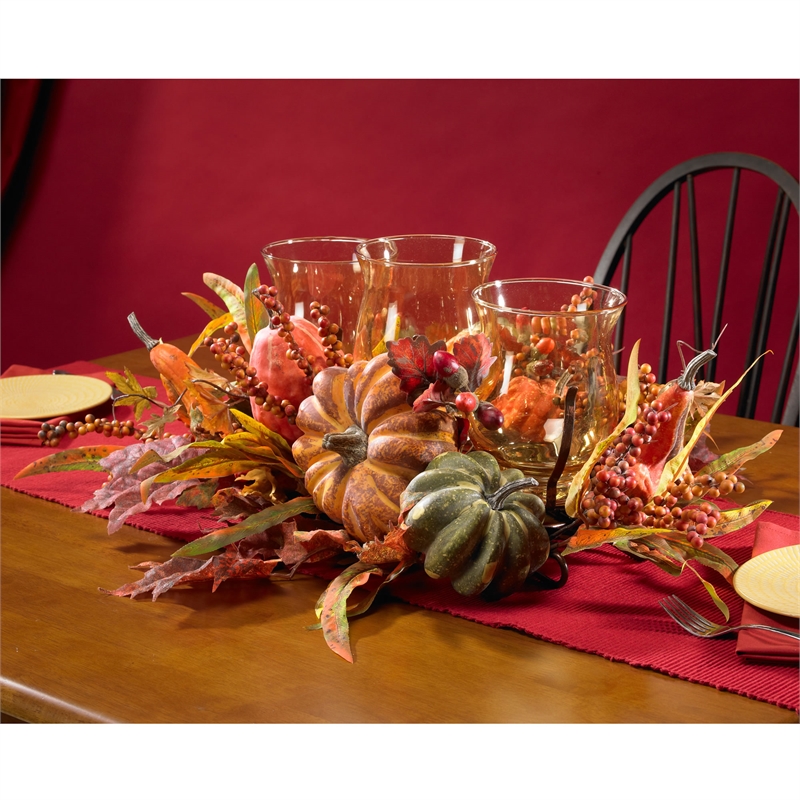 Nearly Natural Harvest Triple Candelabrum in Orange