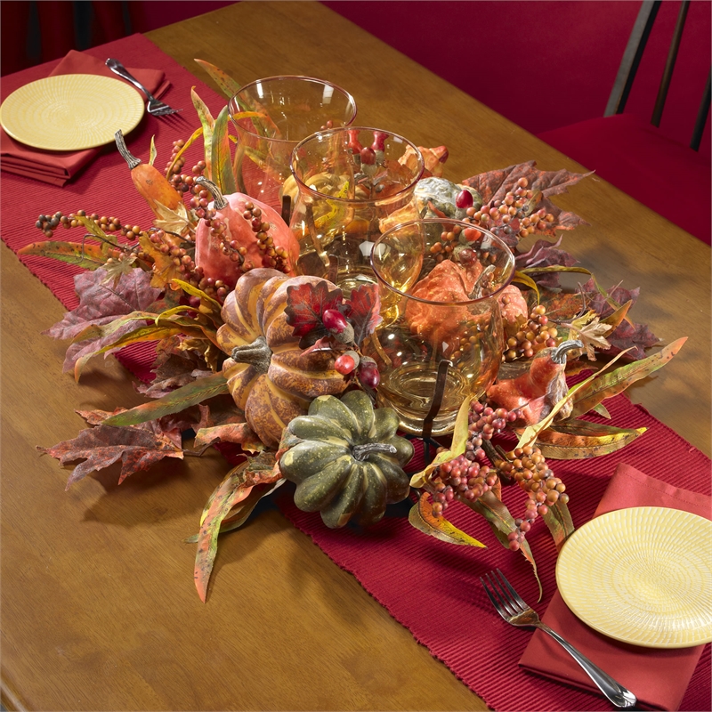 Nearly Natural Harvest Triple Candelabrum in Orange