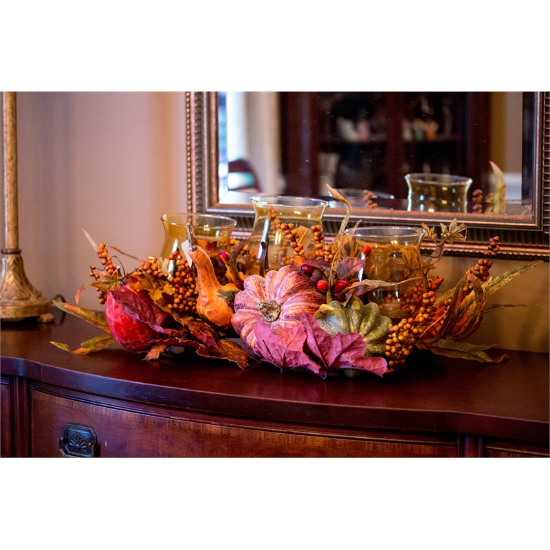Nearly Natural Harvest Triple Candelabrum in Orange