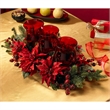 Nearly Natural Poinsettia & Berry Triple Candelabrum in Red