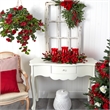 Nearly Natural Poinsettia & Berry Triple Candelabrum in Red