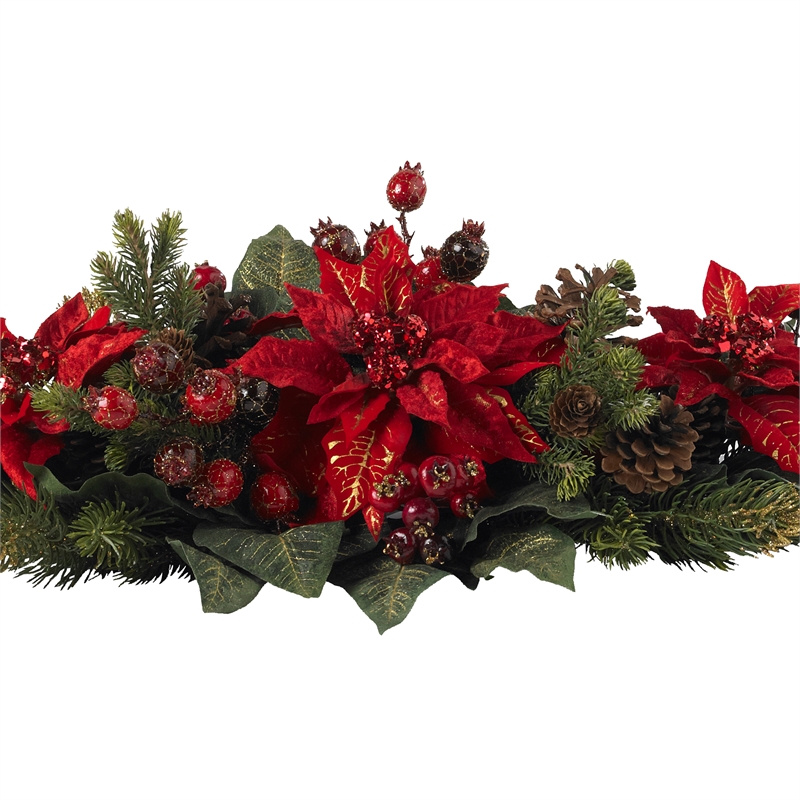 Nearly Natural Poinsettia & Berry Centerpiece in Red