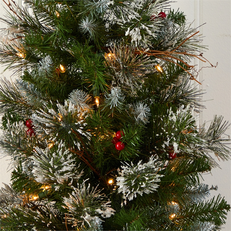 Nearly Natural 3ft Green Christmas Tree with Clear Lights Berries & Burlap Bag