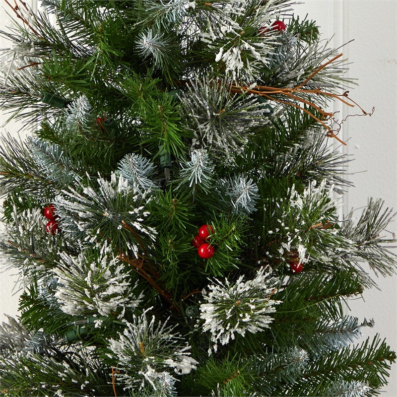 Nearly Natural 3ft Green Christmas Tree with Clear Lights Berries & Burlap Bag