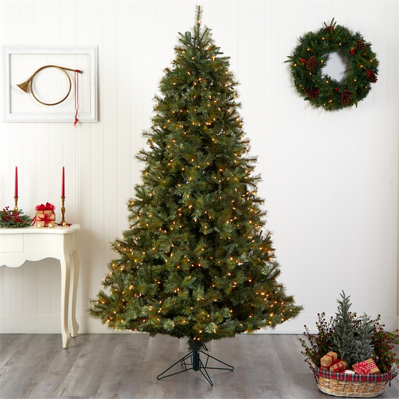 Nearly Natural 7.5ft Majestic Multi-Pine Green Christmas Tree with Clear Lights
