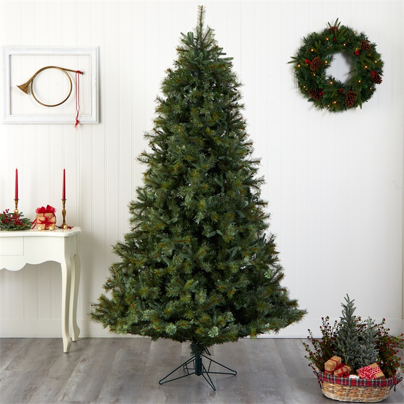 Nearly Natural 7.5ft Majestic Multi-Pine Green Christmas Tree with Clear Lights