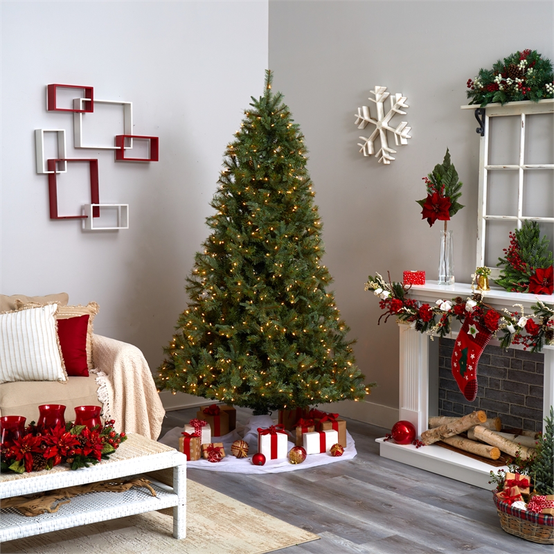 Nearly Natural 7.5ft Majestic Multi-Pine Green Christmas Tree with Clear Lights