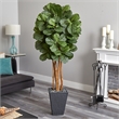 Nearly Natural 5.5ft Fiddle Leaf Artificial Tree in Slate Planter in Green