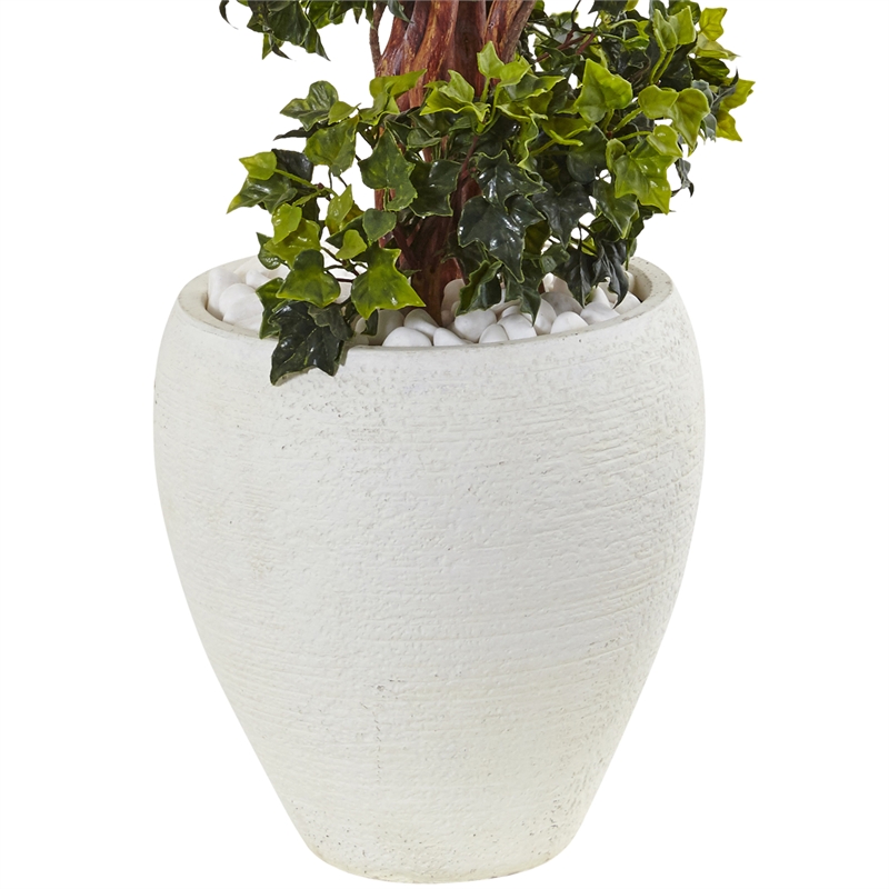 Nearly Natural 4ft English Ivy UV Resistant Tree in White Oval Planter