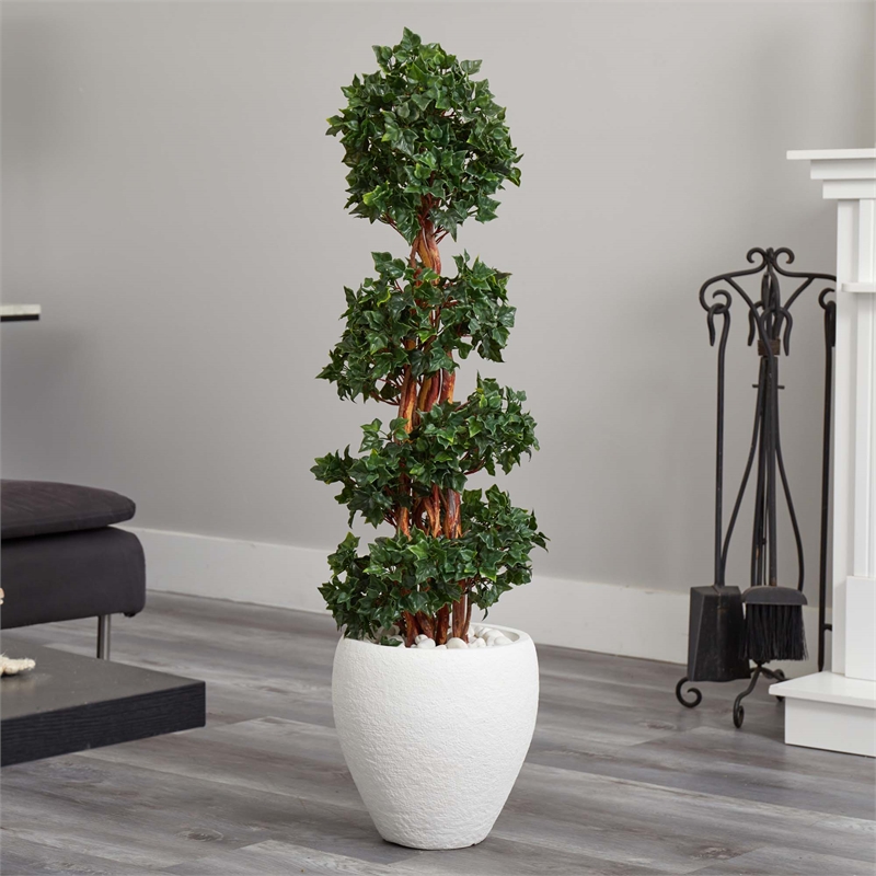 Nearly Natural 4ft English Ivy UV Resistant Tree in White Oval Planter