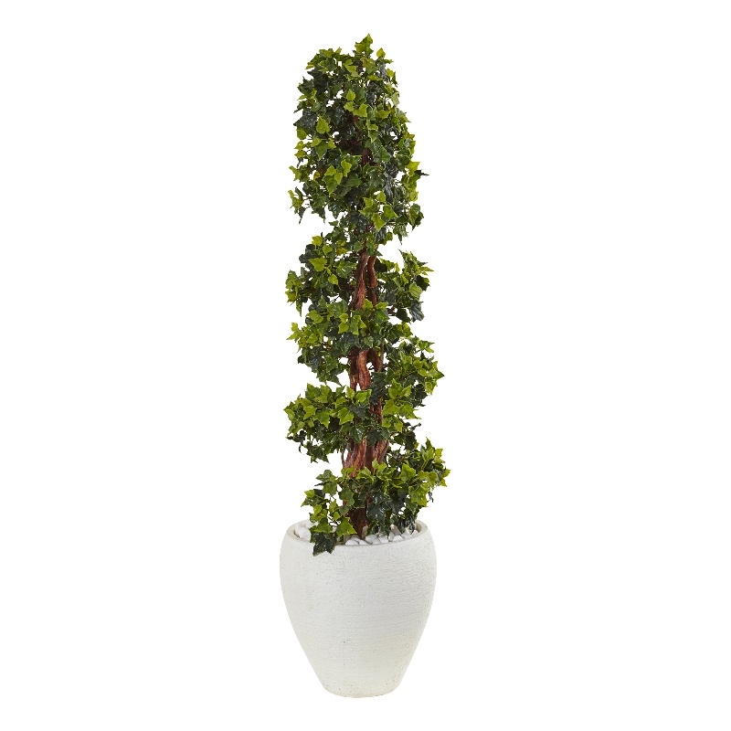 Nearly Natural 4ft English Ivy UV Resistant Tree in White Oval Planter