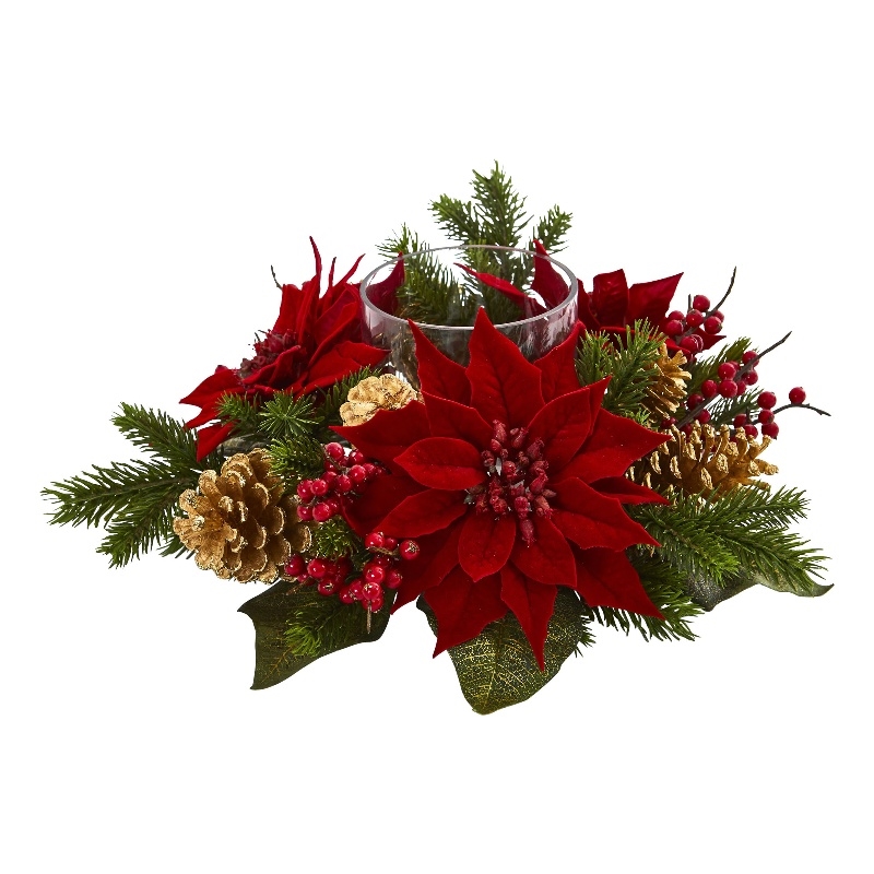 Nearly Natural Poinsettia Berry and Golden Pinecone Artificial Arrangement