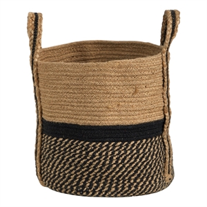 Nearly Natural 13&quot Boho Chic Basket Natural Jute Basket Planter Black/Natural