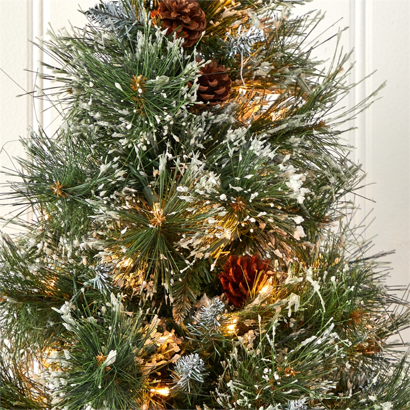 Nearly Natural 3ft Christmas Tree with Clear Lights Frosted Tips Pinecones