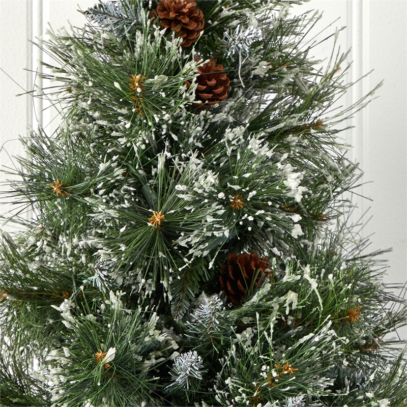 Nearly Natural 3ft Christmas Tree with Clear Lights Frosted Tips Pinecones