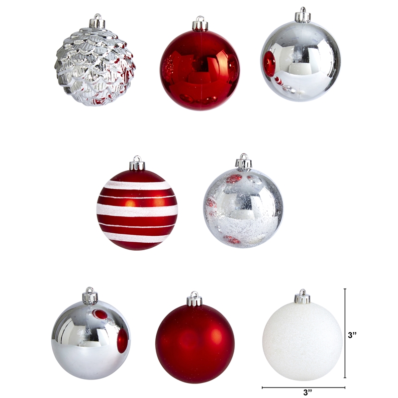 Nearly Natural Holiday Shatterproof 64 Count Christmas Tree Ornament Set
