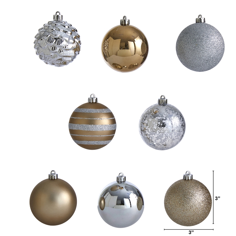 Nearly Natural Holiday Shatterproof 64 Count Christmas Tree Ornament Set