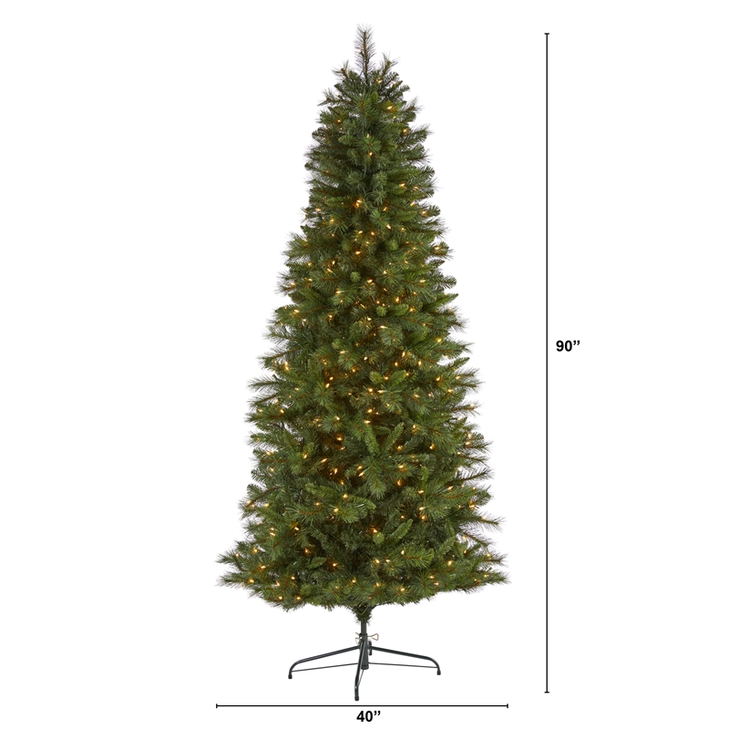 Nearly Natural 7.5ft Slim West Virginia Mountain Pine Christmas Tree w/450