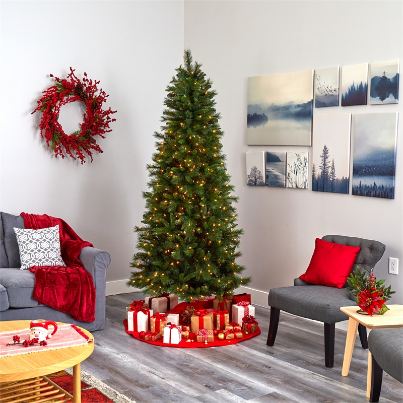 Nearly Natural 7.5ft Slim West Virginia Mountain Pine Christmas Tree w/450