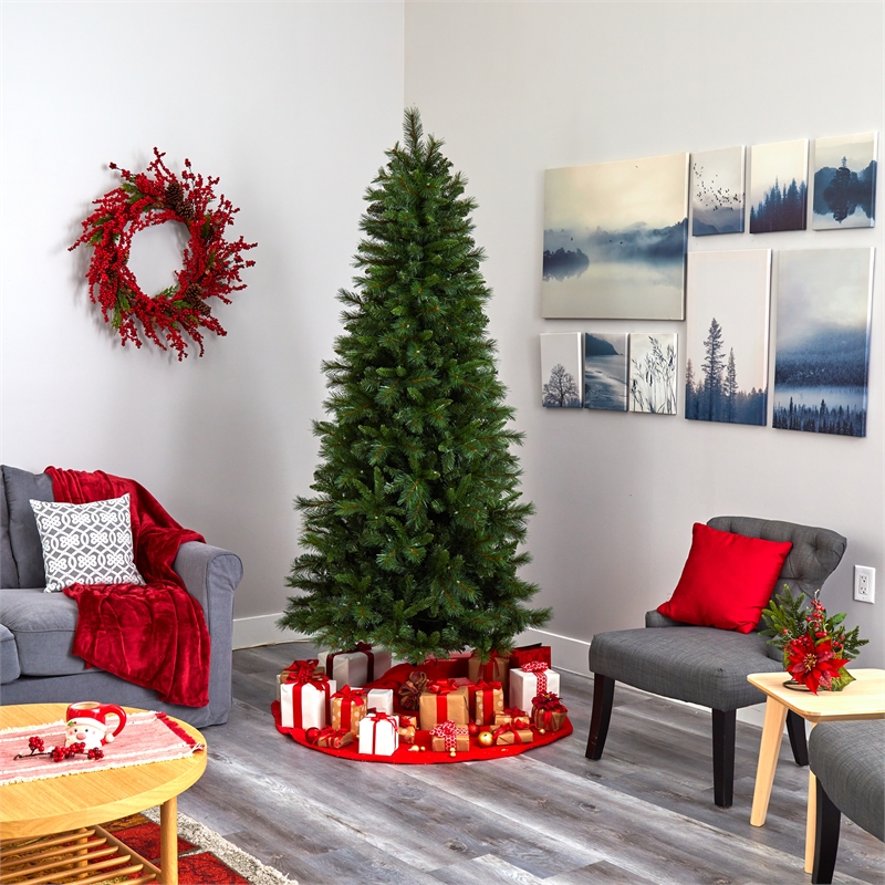 Nearly Natural 7.5ft Slim West Virginia Mountain Pine Christmas Tree w/450