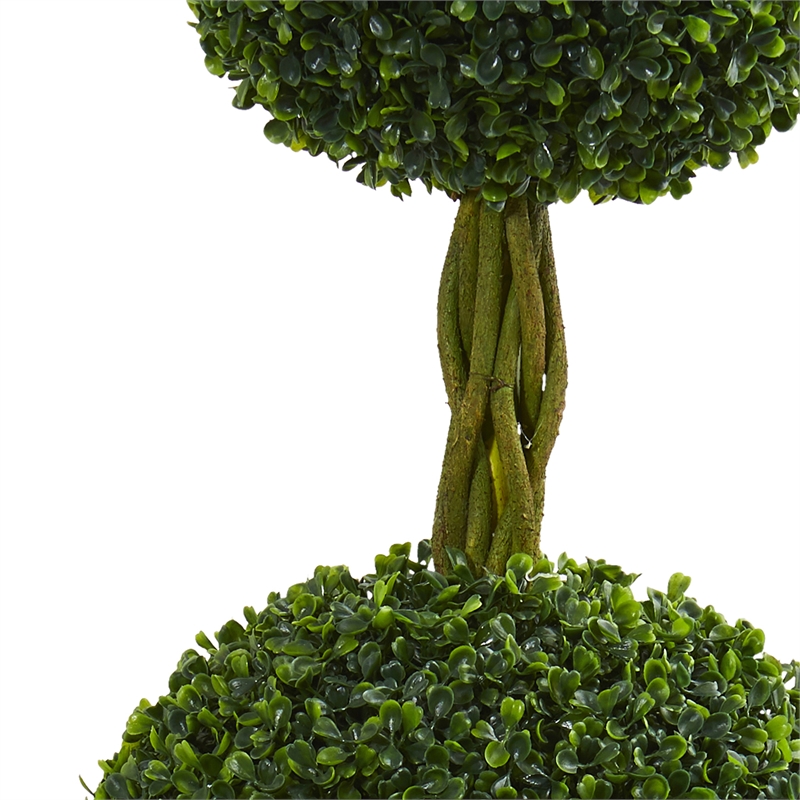 Nearly Natural 5ft Double Ball Boxwood Tree in Slate Planter UV Resistant
