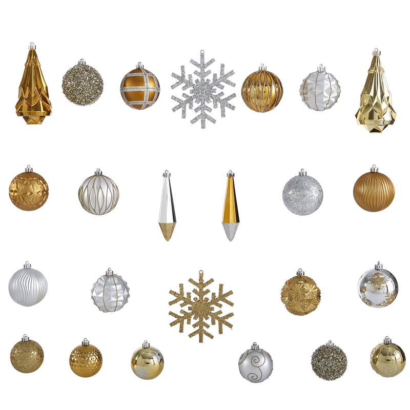 Nearly Natural Holiday Shatterproof 52 Count Christmas Tree Ornament Box Set