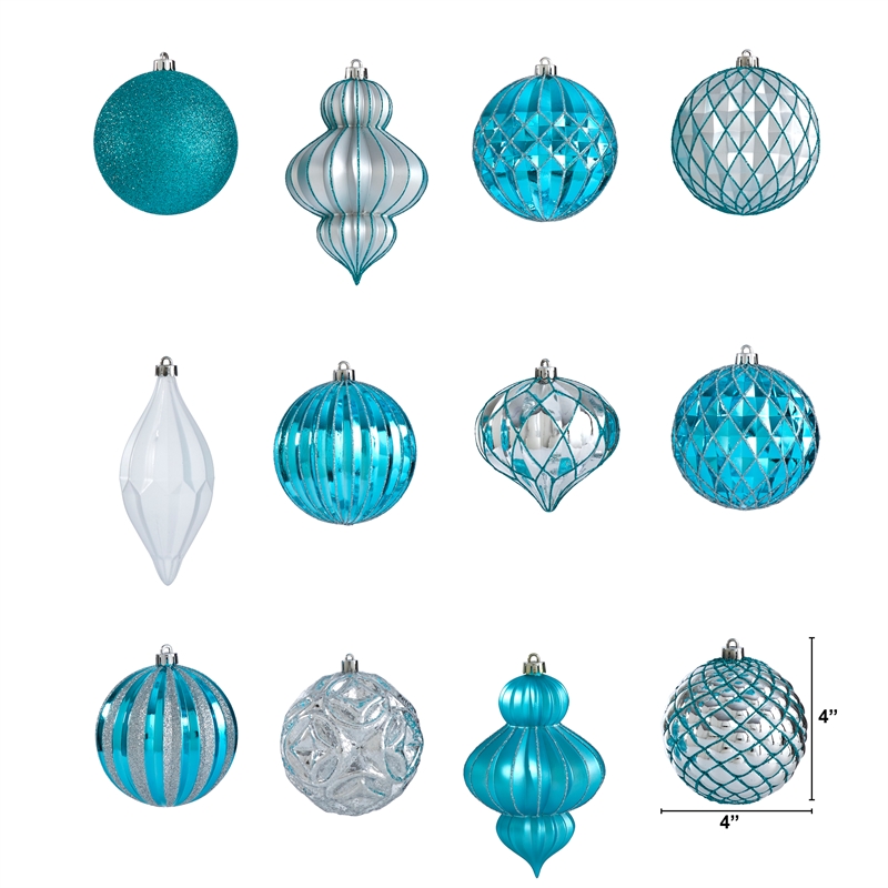 Nearly Natural Holiday Lux Shatterproof 12 Count Christmas Tree Ornament Set