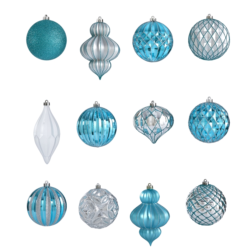Nearly Natural Holiday Lux Shatterproof 12 Count Christmas Tree Ornament Set