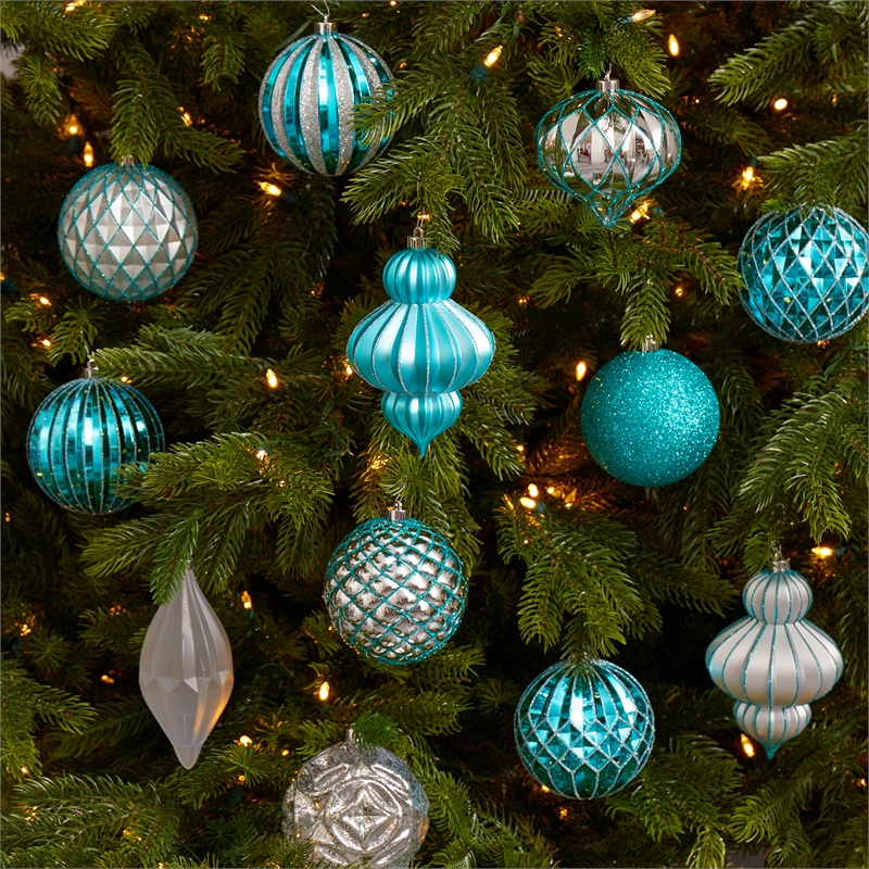 Nearly Natural Holiday Lux Shatterproof 12 Count Christmas Tree Ornament Set