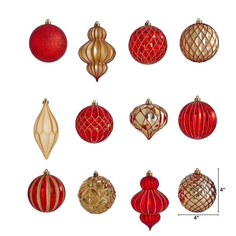 Nearly Natural Holiday Lux Shatterproof 12 Count Christmas Tree Ornament Set