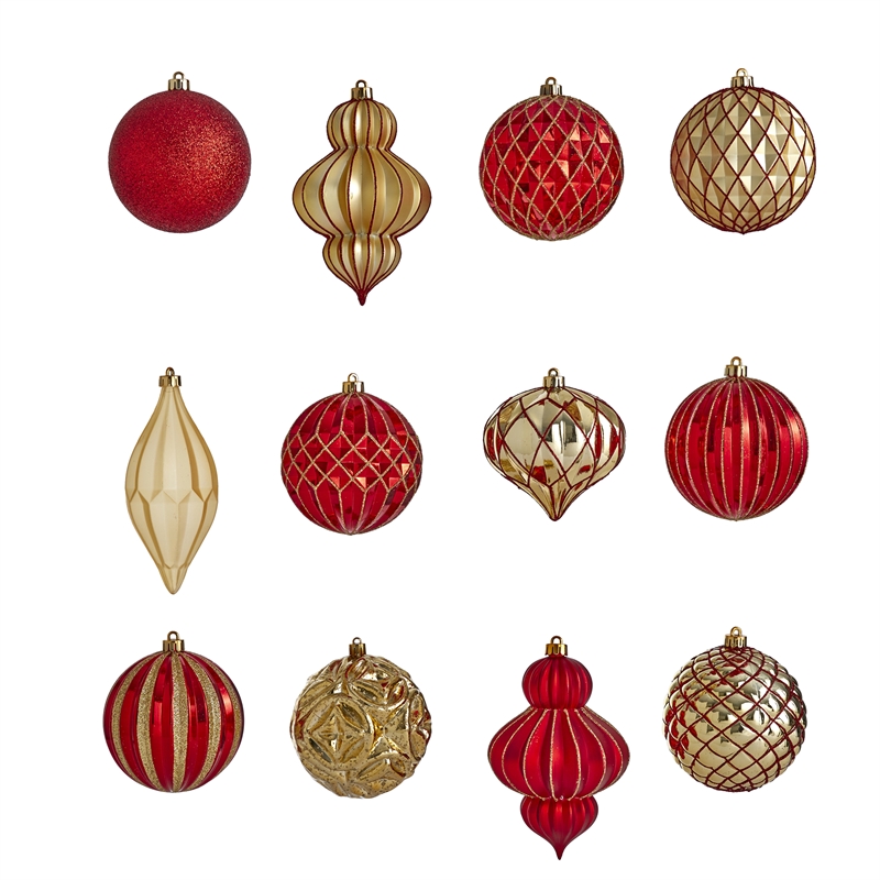 Nearly Natural Holiday Lux Shatterproof 12 Count Christmas Tree Ornament Set