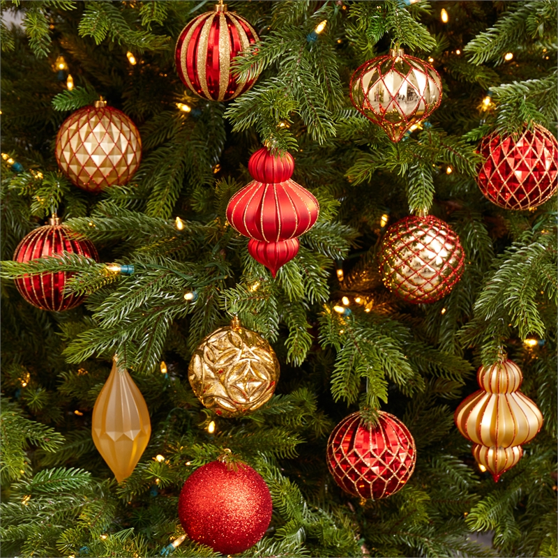 Nearly Natural Holiday Lux Shatterproof 12 Count Christmas Tree Ornament Set