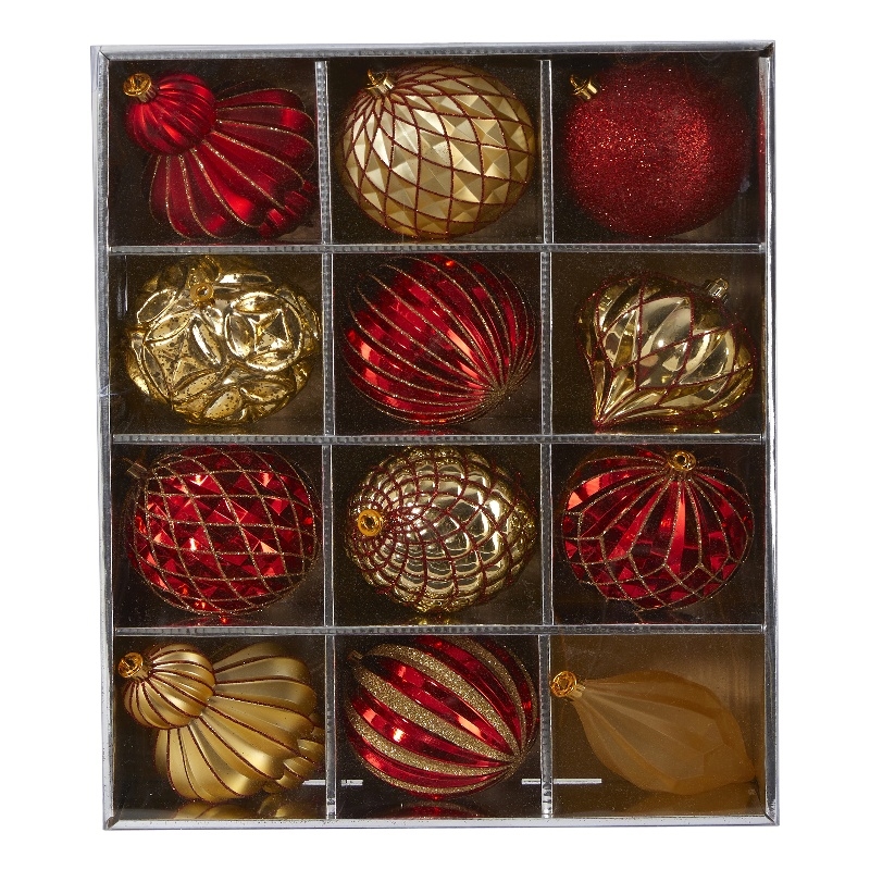 Nearly Natural Holiday Lux Shatterproof 12 Count Christmas Tree Ornament Set
