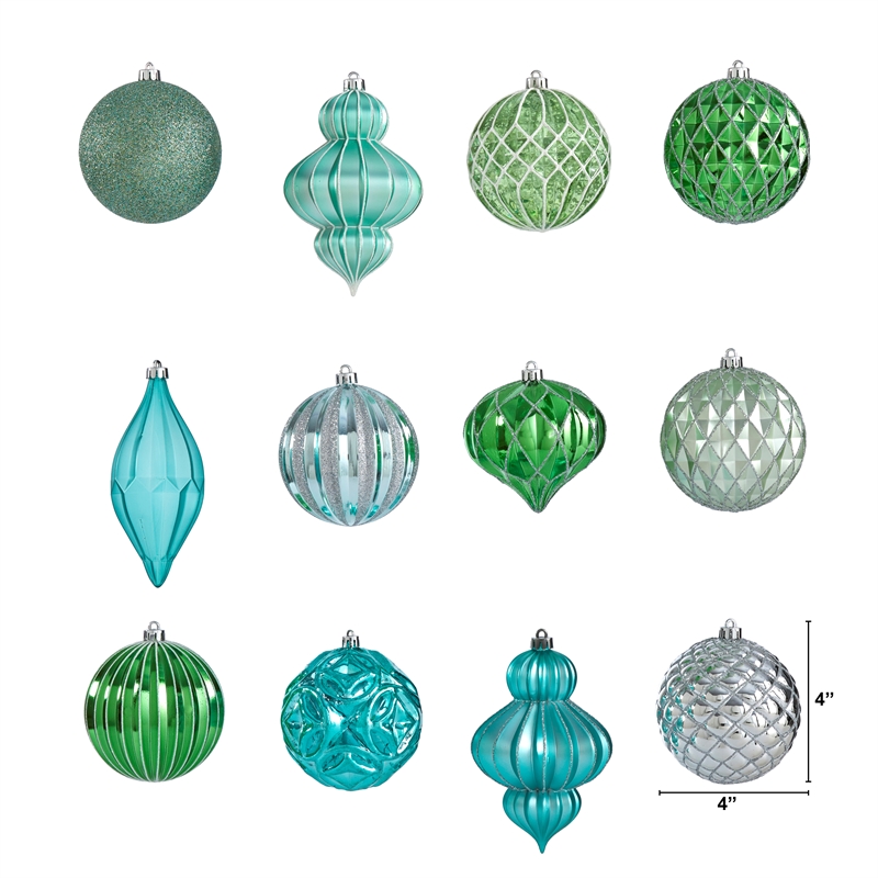 Nearly Natural Holiday Lux Shatterproof 12 Count Christmas Tree Ornament Set