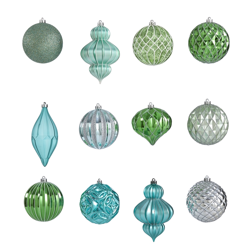 Nearly Natural Holiday Lux Shatterproof 12 Count Christmas Tree Ornament Set