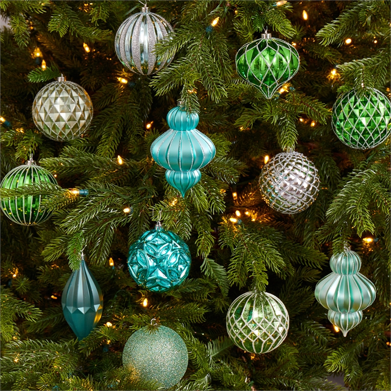 Nearly Natural Holiday Lux Shatterproof 12 Count Christmas Tree Ornament Set