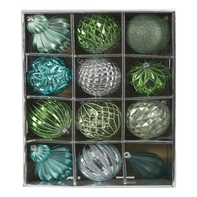 Nearly Natural Holiday Lux Shatterproof 12 Count Christmas Tree Ornament Set