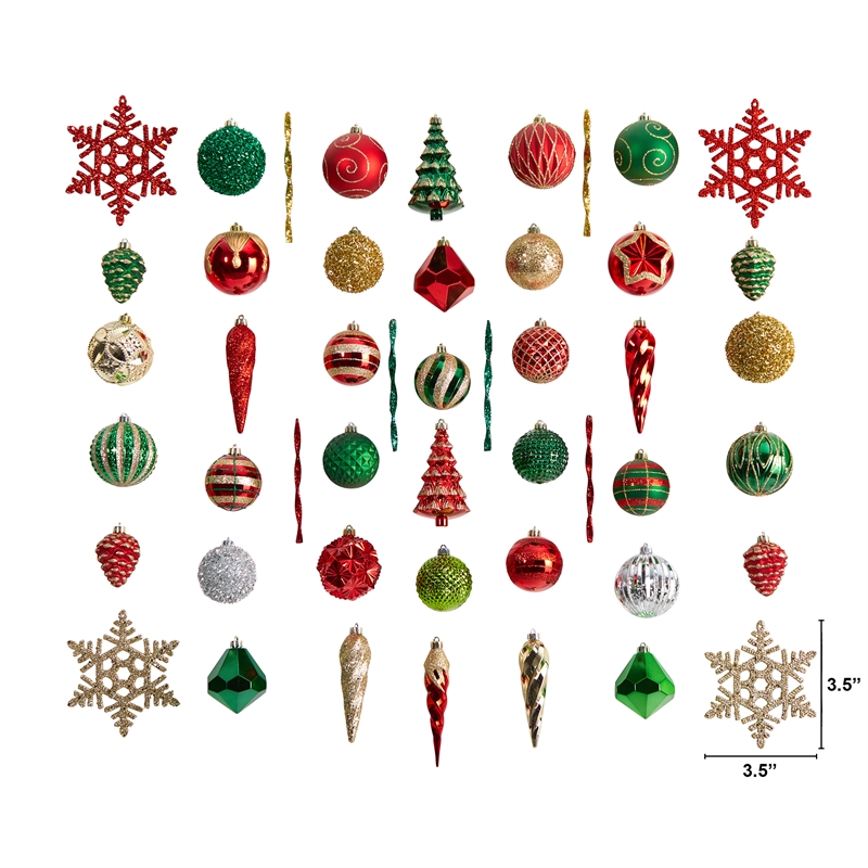 Nearly Natural Holiday Deluxe Shatterproof52 Ct Christmas Tree Ornament Box Set