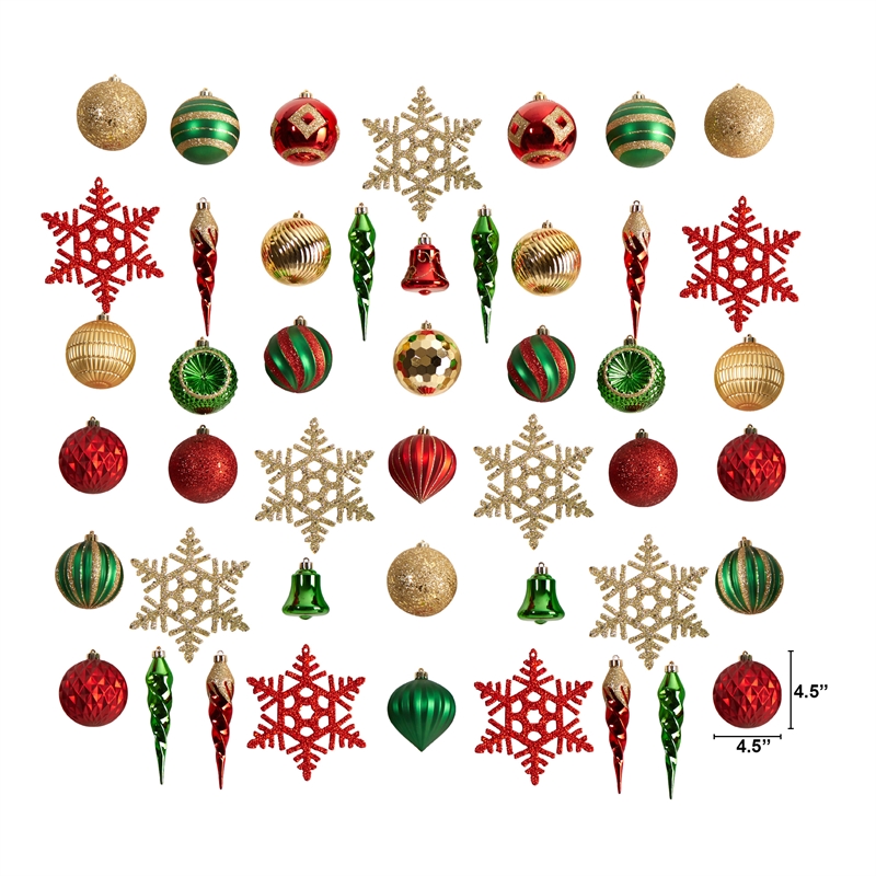 Nearly Natural Holiday Deluxe Shatterproof50 Ct Christmas Tree Ornament Box Set