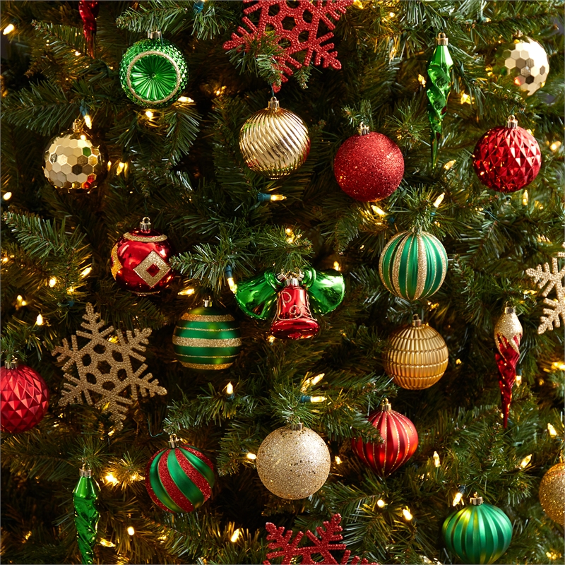 Nearly Natural Holiday Deluxe Shatterproof50 Ct Christmas Tree Ornament Box Set