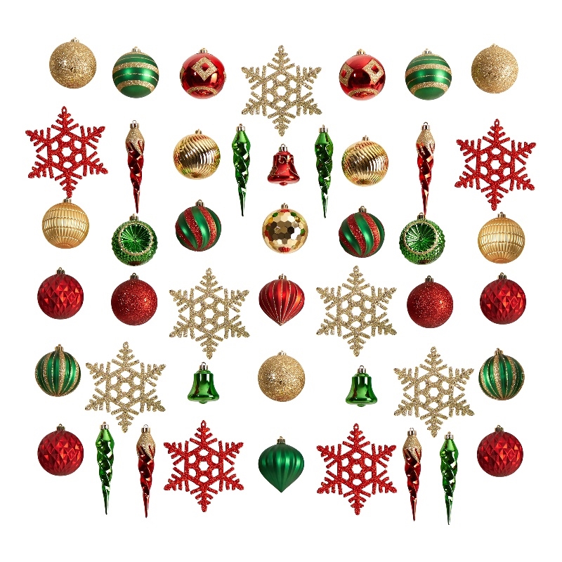 Nearly Natural Holiday Deluxe Shatterproof50 Ct Christmas Tree Ornament Box Set