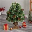 Nearly Natural 3ft Holiday Pre-Lit Snow Tip Greenery Berries & Pinecones Plant