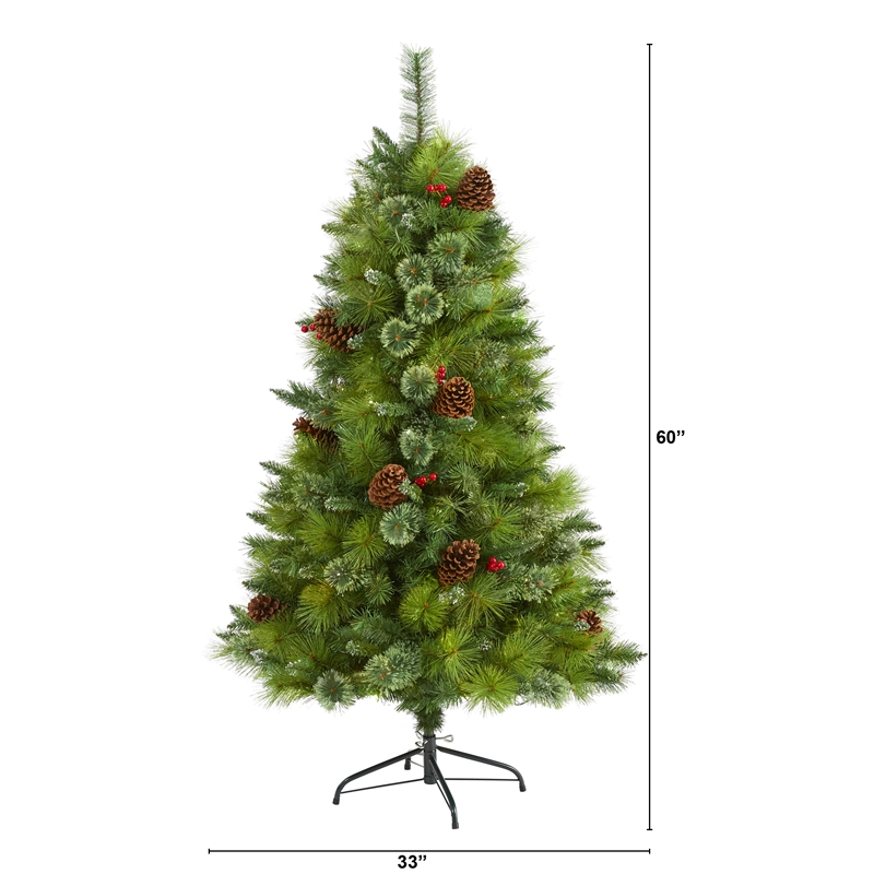 Nearly Natural 5ft Montana Mixed Pine Christmas Tree w/ Pine Cones Berries