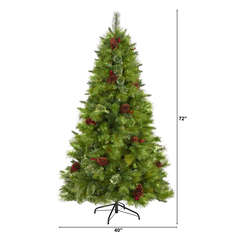 Nearly Natural 6ft Montana Mixed Pine Christmas Tree w/ Pine Cones Berries