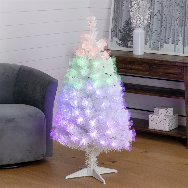 Nearly Natural 4ft White Pre-Lit Fiber Optic Christmas Tree with 120 LED Lights